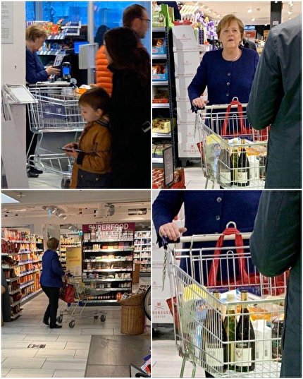 مرکل صدراعظم آلمان در حال خرید در سوپرمارکت‌