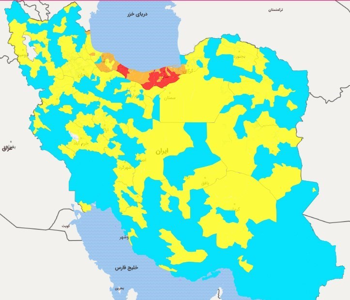 تازه‌ترین رنگ‌بندی کرونا در استان‌های ایران +نقشه